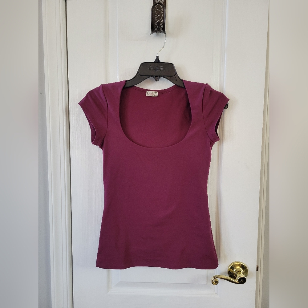 Intimately Free People In Her Power Duo Cap Sleeve Tee Plum Wine Size Small